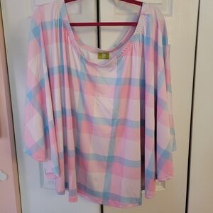 Women's Pastel Plaid Circle Skirt - Pink & Blue